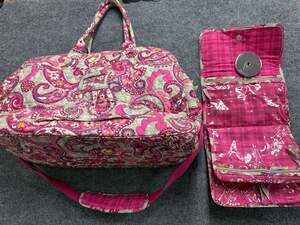 Vera Bradley Pink Paisley Quilted Weekender Bag and Hanging Organizer Set